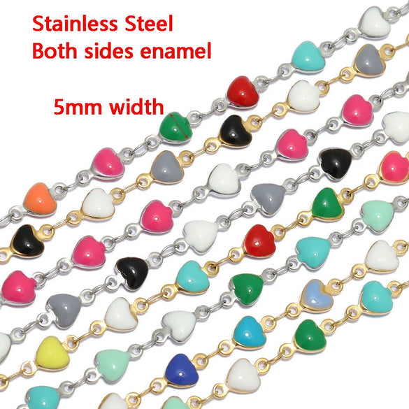 Stainless Steel Love Drop Oil Chain Gold Plated Heart Diy Jewelry Bracelet Necklace Accessories With Dripping Oil Design And Round Pattern