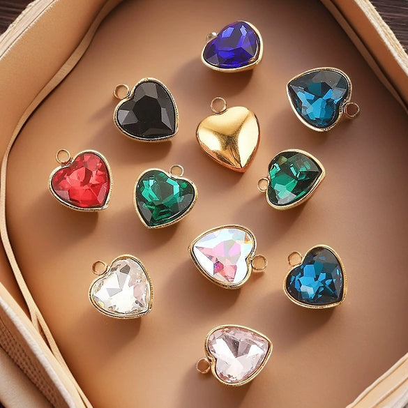 Stainless Steel Love Heart Crystal Pendant Accessories For Necklace And Earrings With Electroplating
