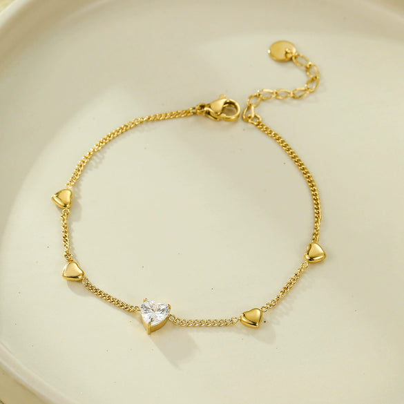 Stainless Steel Love Heart Inlaid Zircon Electroplated Bracelet For Women Fashion Jewelry