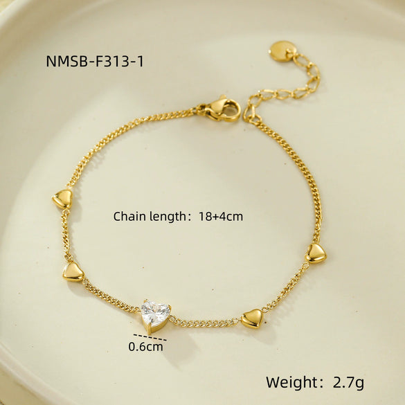 Stainless Steel Love Heart Inlaid Zircon Electroplated Bracelet For Women Fashion Jewelry