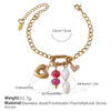 316L Stainless Steel Love Hollow Croissant Bracelet With Natural Stone Pearl Electroplating