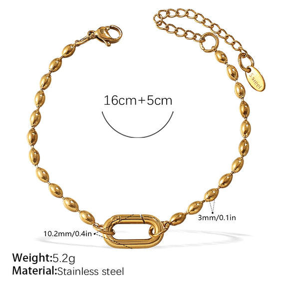 316L Stainless Steel Love Hollow Croissant Bracelet With Natural Stone Pearl Electroplating