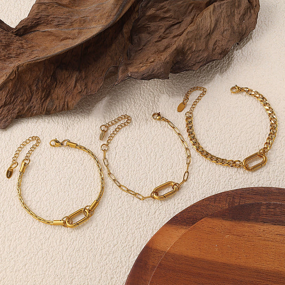 316L Stainless Steel Love Hollow Croissant Bracelet With Natural Stone Pearl Electroplating