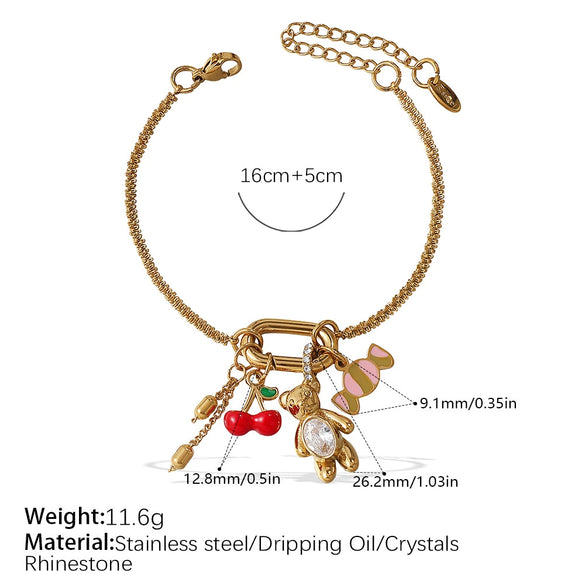 316L Stainless Steel Love Hollow Croissant Bracelet With Natural Stone Pearl Electroplating