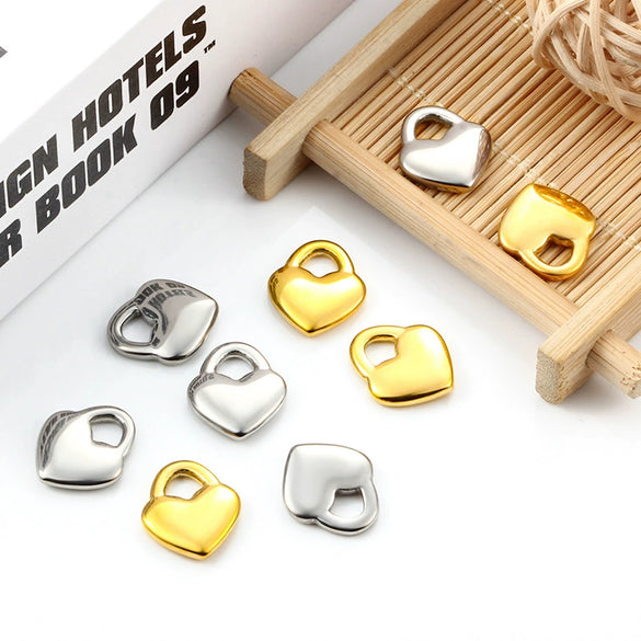 Stainless Steel Love Lock And Heart Shape Jewelry Diy Polished Vacuum Electroplated Pendant For Necklace Bracelet Waist Chain