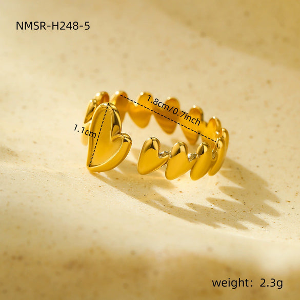 Stainless Steel Love Peach Heart Ring Electroplated Trendy Versatile Jewelry