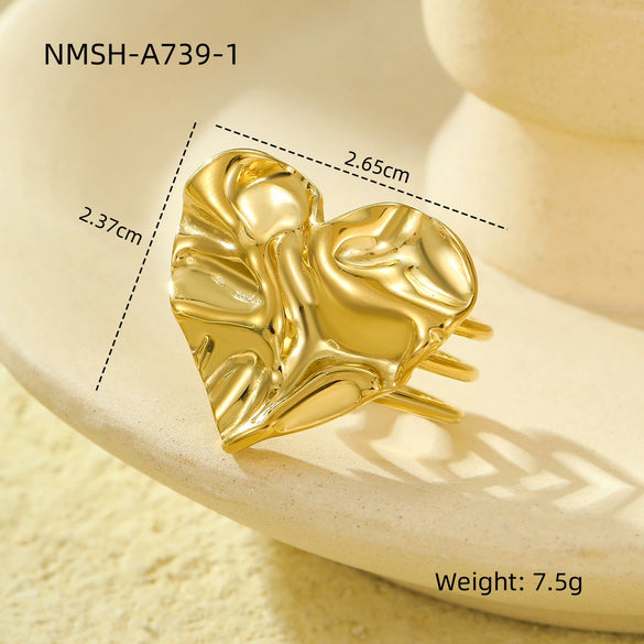 Stainless Steel Love Peach Heart Ring Electroplated Trendy Versatile Jewelry