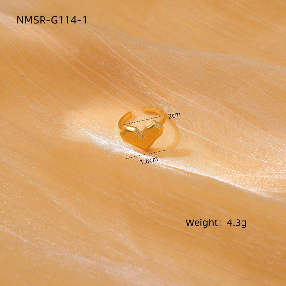 Stainless Steel Love Peach Heart Ring Electroplated Trendy Versatile Jewelry