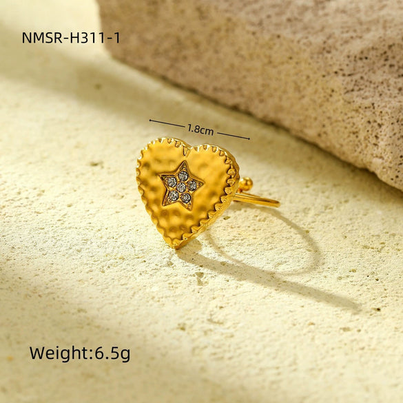Stainless Steel Love Peach Heart Ring Electroplated Trendy Versatile Jewelry