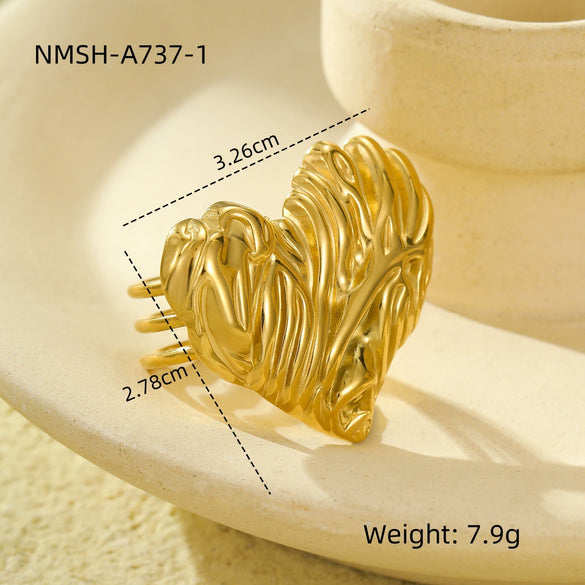 Stainless Steel Love Peach Heart Ring Electroplated Trendy Versatile Jewelry