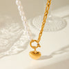 Stainless Steel Love Pendant Pearl Figaro Chain Women's Light Luxury Necklace With Geometric Pattern And Electroplating