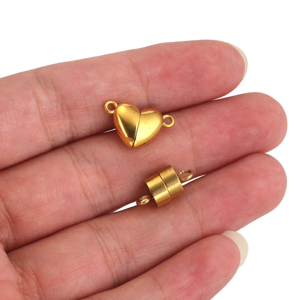 Stainless Steel Love Shape Magnetic Buckle Pendant Leather Bracelet Jewelry Making Accessories With Electroplating