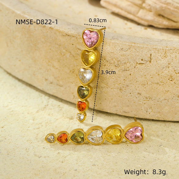 Stainless Steel Love Zircon Tassel Earrings Electroplated Minimalist Style For Women