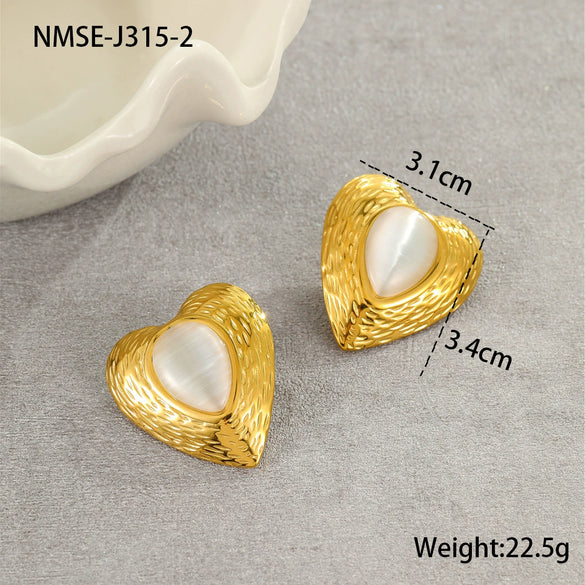 Stainless Steel Loveshaped Geometric Earrings And Open Rings Electroplated Fashion Jewelry For Women