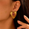 Stainless Steel Loveshaped Geometric Earrings And Open Rings Electroplated Fashion Jewelry For Women