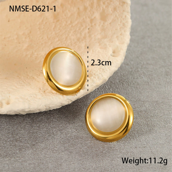 Stainless Steel Loveshaped Geometric Earrings And Open Rings Electroplated Fashion Jewelry For Women