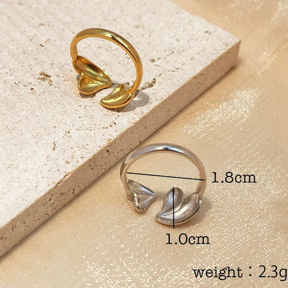 Stainless Steel Loveshaped Goldplated Ring Cold Style Asymmetric Open Ring