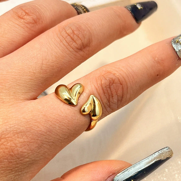 Stainless Steel Loveshaped Goldplated Ring Cold Style Asymmetric Open Ring