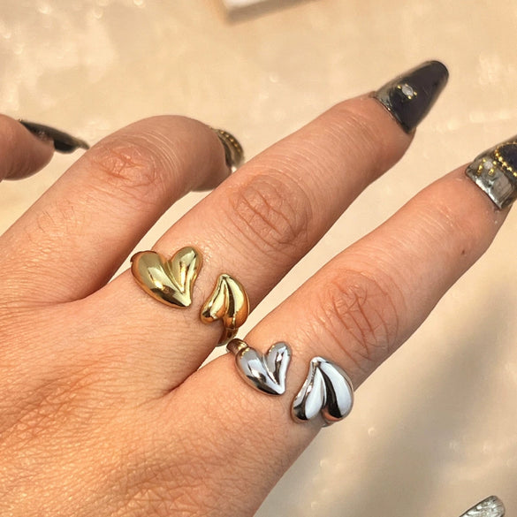 Stainless Steel Loveshaped Goldplated Ring Cold Style Asymmetric Open Ring