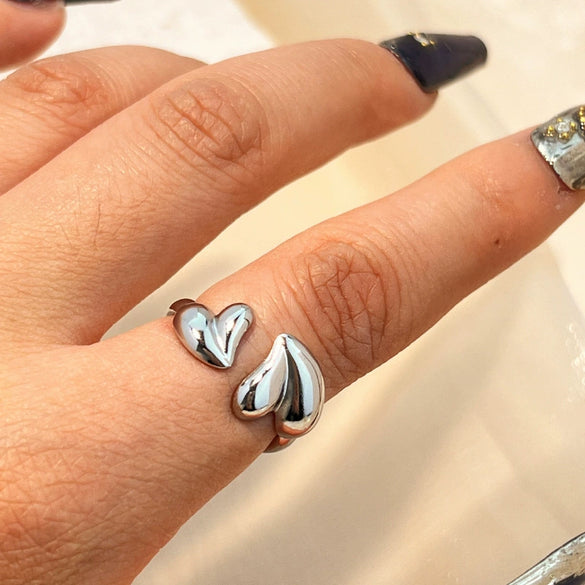 Stainless Steel Loveshaped Goldplated Ring Cold Style Asymmetric Open Ring