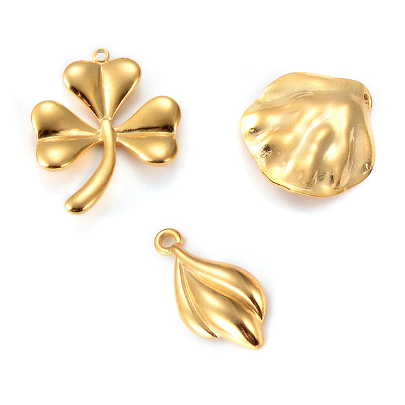 Stainless Steel Lucky Grass Shell Leaf Electroplated Handmade Jewelry Accessories Pendant Necklace Earrings