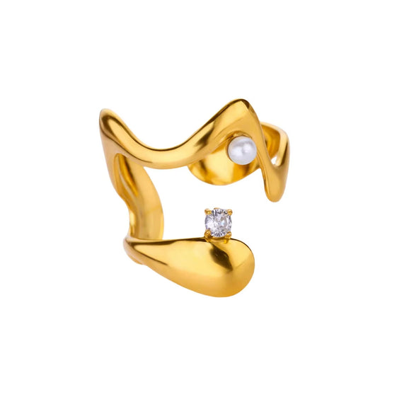 Stainless Steel Luxury Women's Ring With Colorful Enamel Sunflower And Drop Shape Electroplated