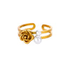 Stainless Steel Luxury Women's Ring With Colorful Enamel Sunflower And Drop Shape Electroplated
