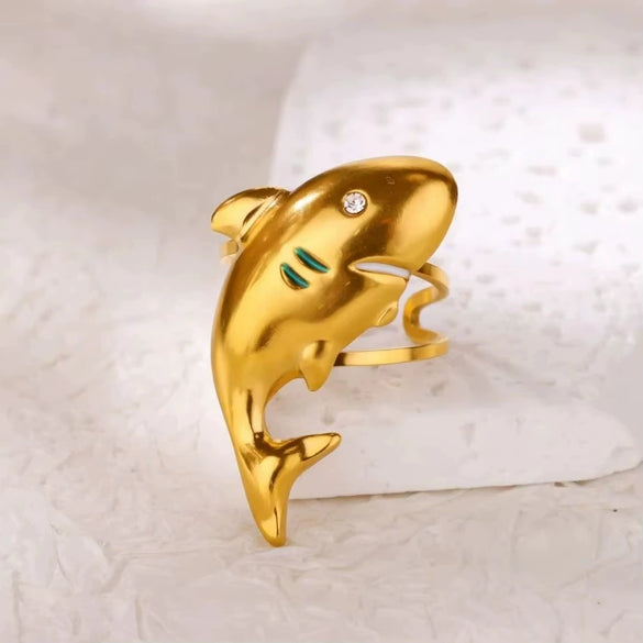 Stainless Steel Luxury Women's Ring With Colorful Enamel Sunflower And Drop Shape Electroplated