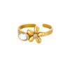 Stainless Steel Luxury Women's Ring With Colorful Enamel Sunflower And Drop Shape Electroplated
