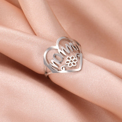 Stainless Steel MAMA Letter Heart Shape Plating Open Rings