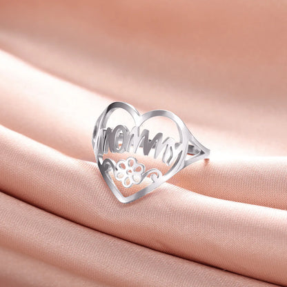 Stainless Steel MAMA Letter Heart Shape Plating Open Rings