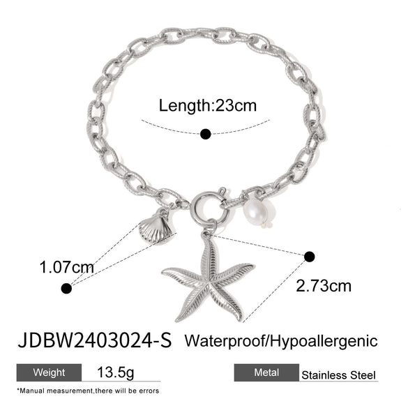 Stainless Steel Marine Animals Style Jewelry With Electroplating Starfish Shell Conch Bracelet Necklace