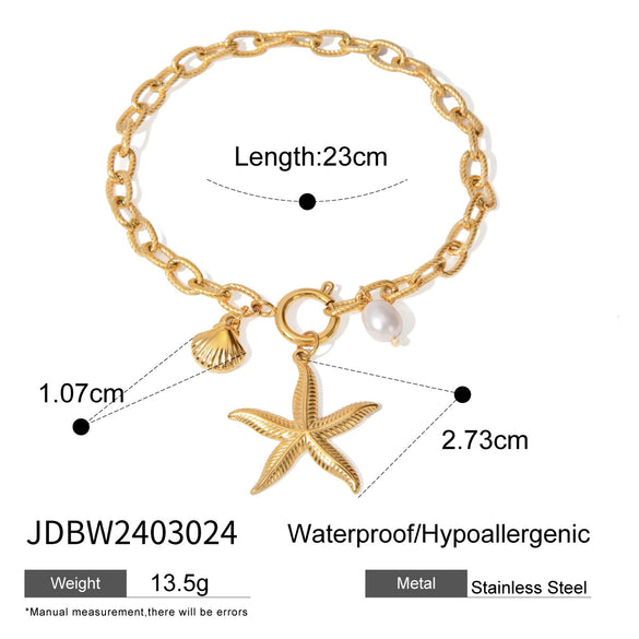 Stainless Steel Marine Animals Style Jewelry With Electroplating Starfish Shell Conch Bracelet Necklace