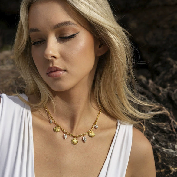 Stainless Steel Marine Animals Style Jewelry With Electroplating Starfish Shell Conch Bracelet Necklace