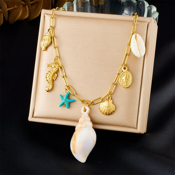 Stainless Steel Marine Life Animal Zodiac Pendant Necklace With Electroplating Little Fresh Style