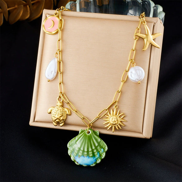 Stainless Steel Marine Life Animal Zodiac Pendant Necklace With Electroplating Little Fresh Style