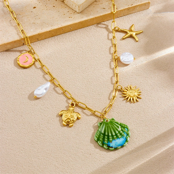 Stainless Steel Marine Life Animal Zodiac Pendant Necklace With Electroplating Little Fresh Style