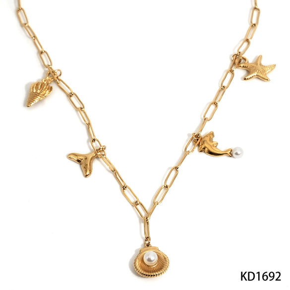 Stainless Steel Marine Life Pendant Necklace Bracelet Anklet Jewelry With Electroplating And Cross Chain
