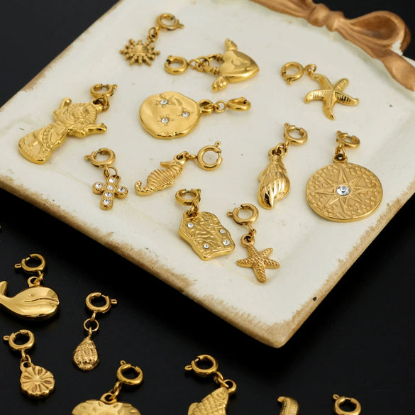 Stainless Steel Marine Life Starfish Shell Conch Love Cross Pendant Necklace Accessories With Electroplating Animal Zodiac Design