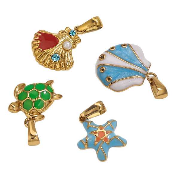 Stainless Steel Marine Organisms Turtle Shell Creative Pearl Shell Jewelry Accessories Pendant With Electroplating