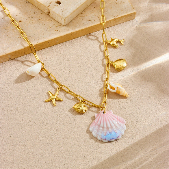Stainless Steel Marine Series Animal Zodiac Goldplated Pendant Necklace