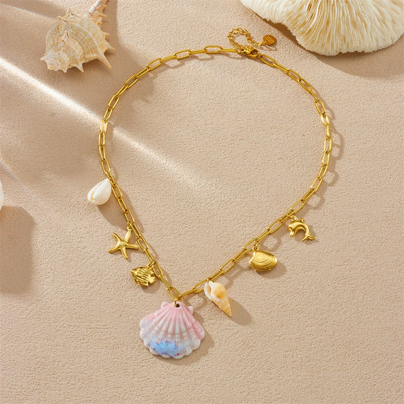 Stainless Steel Marine Series Animal Zodiac Goldplated Pendant Necklace