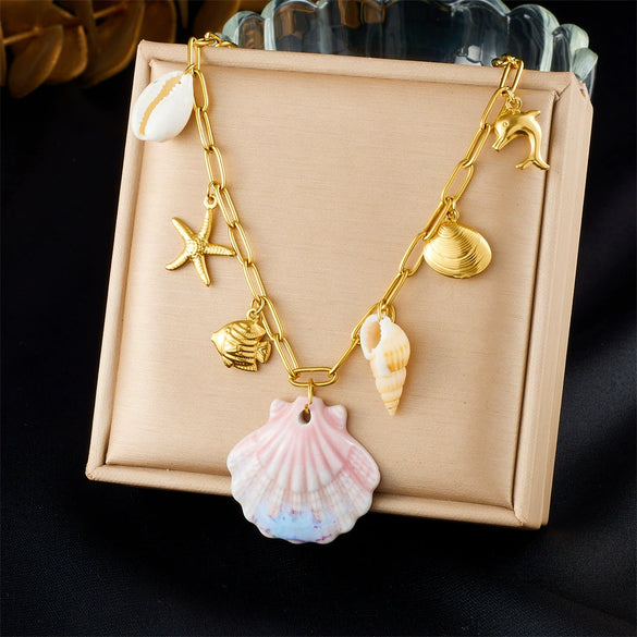 Stainless Steel Marine Series Animal Zodiac Goldplated Pendant Necklace