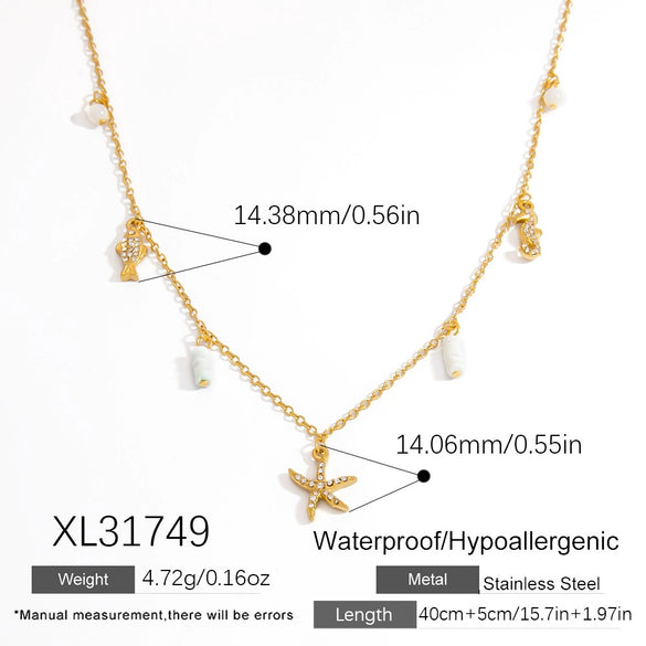 Stainless Steel Marine Series Light Luxury Elegant Clavicle Chain Necklace With Animal Zodiac Ushaped Pendant And O Word Chain Electroplating