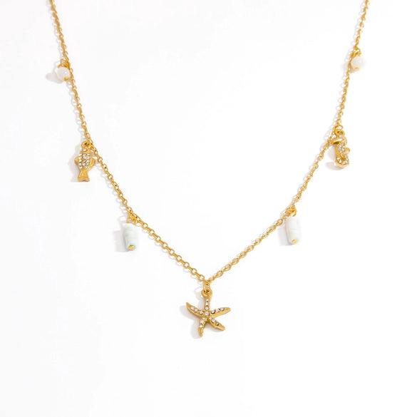 Stainless Steel Marine Series Light Luxury Elegant Clavicle Chain Necklace With Animal Zodiac Ushaped Pendant And O Word Chain Electroplating