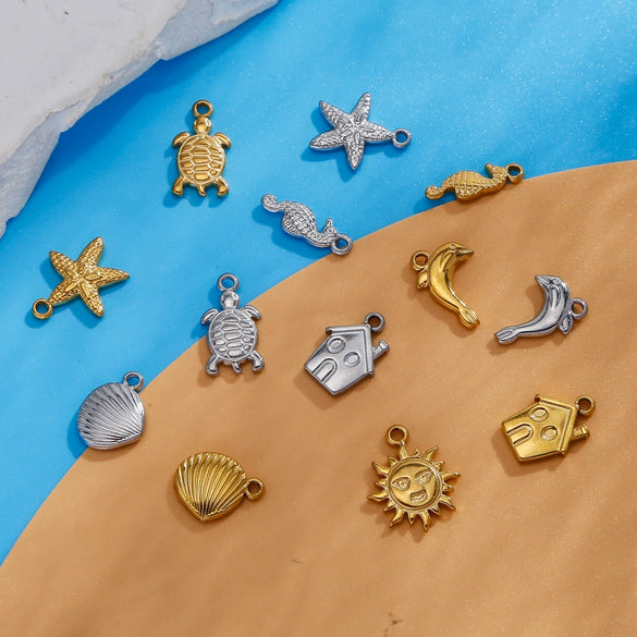 Stainless Steel Marine Series Shell Conch Sea Star Jewelry Accessories Pendant With Electroplating