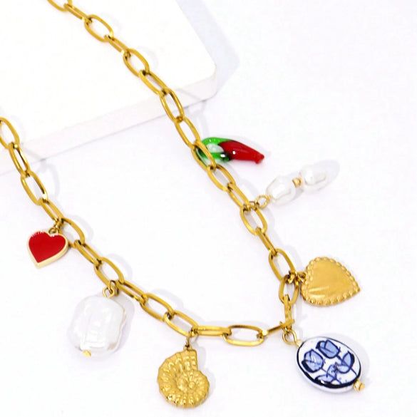Stainless Steel Marine Style Heart Shape Electroplated Pendant Necklace Jewelry