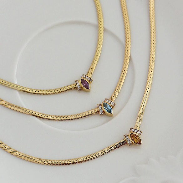 Stainless Steel Marquise Zircon Geometric Mixed Gem Inlay Necklace