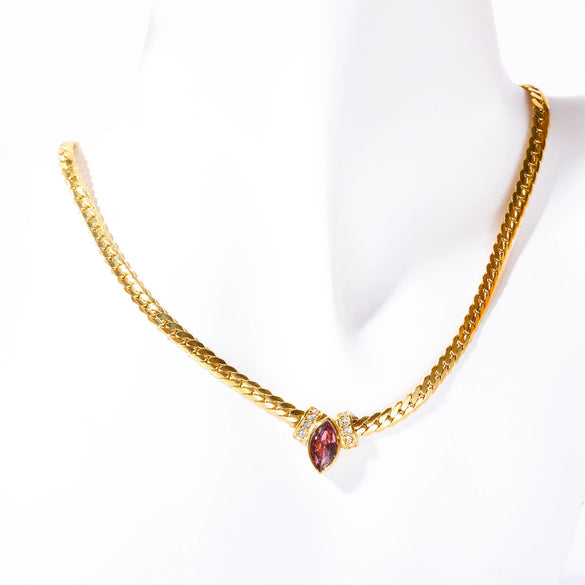 Stainless Steel Marquise Zircon Geometric Mixed Gem Inlay Necklace