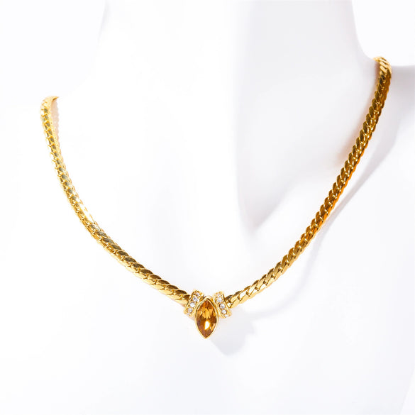 Stainless Steel Marquise Zircon Geometric Mixed Gem Inlay Necklace